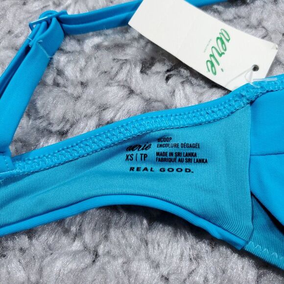 Aerie Twist Scoop Bikini Top Size XS Real Good Blue Padded Lined - Picture 6 of 7